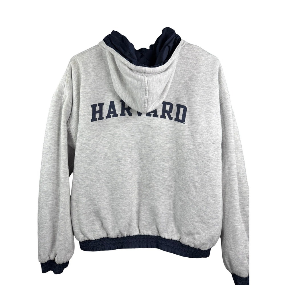Harvard Jacket Mens Medium Gray Blue College Reversible Hooded Sweatshirt‎